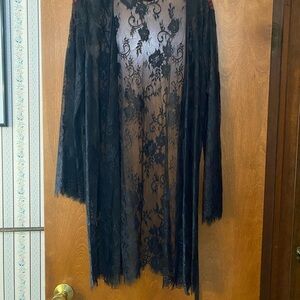 INC International Concepts Black Floral Lace Robe